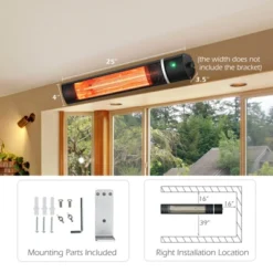 Costway Wall-Mounted Patio Heater 750W/1500W Infrared Heater With 9-Level Adjustable 24H Timer & Remote Control Black -Costway GUEST f7719b90 84d9 445c b7d8 144cc1d6f500