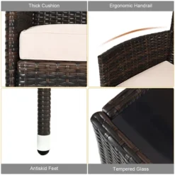 Costway 4PCS Patio Wicker Furniture Set Sofa Chair With Brown & Grey Cushion Covers Garden 18 Costway 4PCS Patio Wicker Furniture Set Sofa Chair With Brown & Grey Cushion Covers Garden -Costway GUEST f7bd66f9 268a 4024 b773 532990f49693