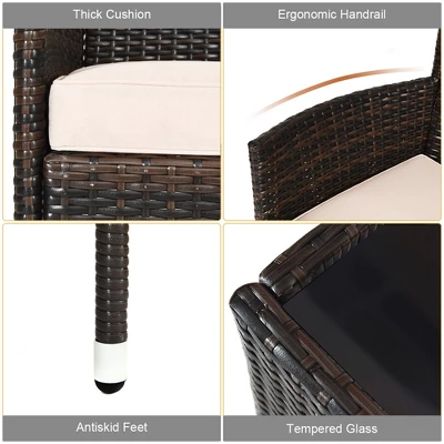 Costway 4PCS Patio Wicker Furniture Set Sofa Chair With Brown & Grey Cushion Covers Garden 7 Costway 4PCS Patio Wicker Furniture Set Sofa Chair With Brown & Grey Cushion Covers Garden - Image 7