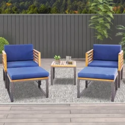 Costway 5pcs Patio Acacia Wood Cushioned Chair Ottoman Table Furniture Set Outdoor Navy -Costway GUEST f7be05d0 7203 481c abf1 a6bc437b68a2