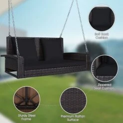 Costway 2-Person Patio Rattan Hanging Porch Swing Bench Chair Cushion BeigeBlackRedTurquoise -Costway GUEST f8062390 1f9a 4eca 8cba 875a11cd2358