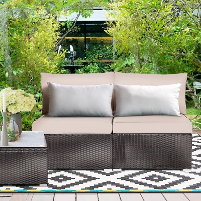 Costway 2PCS Patio Rattan Armless Sofa Sectional Furniture W/Cushion 2 Costway 2PCS Patio Rattan Armless Sofa Sectional Furniture W/Cushion - Image 2