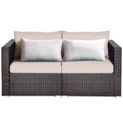 Costway 2PCS Patio Rattan Corner Sofa Sectional Furniture Cushion