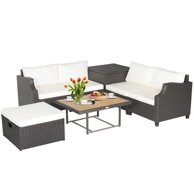 Costway 7pcs Patio Outdoor PE Wicker Cushioned Furniture Conversation Set Sectional Sofa 2 Costway 7pcs Patio Outdoor PE Wicker Cushioned Furniture Conversation Set Sectional Sofa - Image 2