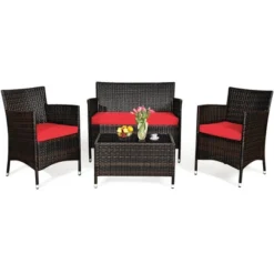 Costway 4PCS Patio Furniture Set Rattan Conversation Set W/ Tempered Glass Coffee Table Cushion Red -Costway GUEST f86daa65 166a 4160 9c69 c573b399c6d9
