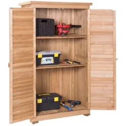 Costway Outdoor 63'' Tall Wooden Garden Storage Shed Fir Wood Shutter Design Lockers -Costway GUEST f876791a 746d 4b84 a6dd 6d92e07478f8