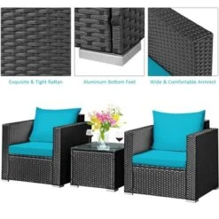 Costway 3PCS Patio Rattan Wicker Furniture Set Sofa Table W/Cushion Yard RedTurquoise NavyBlack -Costway GUEST f8a1f21a 40f0 44e9 98e3 eb4c5ae5ee2f