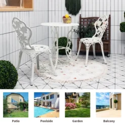 Costway 3PCS Cast Aluminum Patio Bistro Furniture Set Rose Design Outdoor White 11 Costway 3PCS Cast Aluminum Patio Bistro Furniture Set Rose Design Outdoor White -Costway GUEST f8db8919 4213 4304 b930 8521591925c1