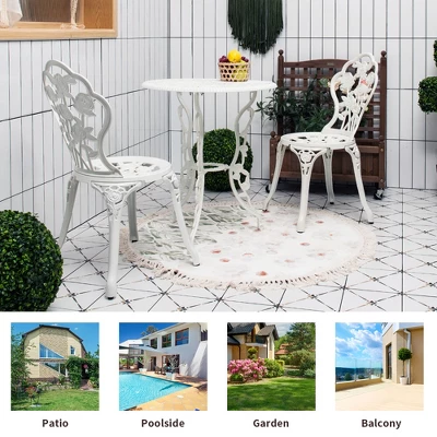 Costway 3PCS Cast Aluminum Patio Bistro Furniture Set Rose Design Outdoor White 3 Costway 3PCS Cast Aluminum Patio Bistro Furniture Set Rose Design Outdoor White - Image 3