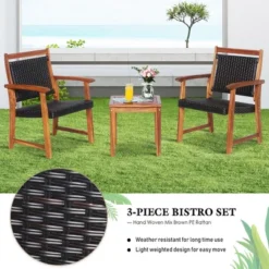 Costway 3PCS Patio Rattan Bistro Set Acacia Wood Frame Armrest Chairs Garden -Costway GUEST f9084e56 3a52 4fdd 99ee 7d0c85086511