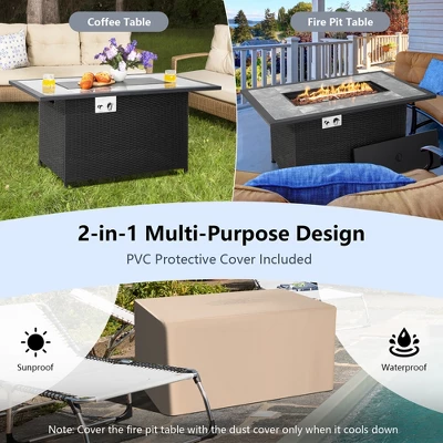 Costway 52'' Propane Fire Pit Table Marble Tabletop Rattan Wicker W/ Rain Cover Lava Rock 6 Costway 52'' Propane Fire Pit Table Marble Tabletop Rattan Wicker W/ Rain Cover Lava Rock - Image 6