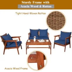 Costway 8PCS Patio Rattan Furniture Set Acacia Wood Frame Cushioned Sofa Chair RedNavy -Costway GUEST f9899811 7bb0 4869 9caf 8d88abf72fe7