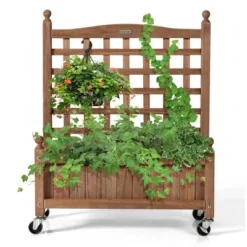 Costway 32in Wood Planter Box W/Trellis Mobile Raised Bed For Climbing Plant 17 Costway 32in Wood Planter Box W/Trellis Mobile Raised Bed For Climbing Plant -Costway GUEST f9a7a7f6 6c25 4223 9113 58ef02d6ae15
