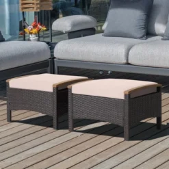 Costway Set Of 2 Patio Rattan Ottoman Footrest Cushions Wooden Handle Off WhiteBrownRedNavy -Costway GUEST f9df6835 6406 4f31 b0ac 1efc7ef0fa09