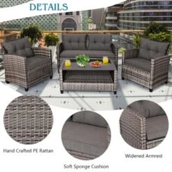 Costway 4PCS/8PCS Patio Rattan Furniture Set Coffee Table Cushioned Sofa Garden Lawn Gray 15 Costway 4PCS/8PCS Patio Rattan Furniture Set Coffee Table Cushioned Sofa Garden Lawn Gray -Costway GUEST fa151bce 5986 4674 bcd3 025857a96e78
