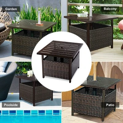 Costway Brown Rattan Wicker Steel Side Table Outdoor Furniture Deck Garden Patio Pool 5 Costway Brown Rattan Wicker Steel Side Table Outdoor Furniture Deck Garden Patio Pool - Image 5