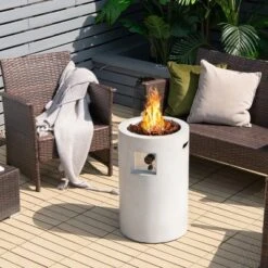 Costway 16'' Round Outdoor Propane Fire Pit W/Lava Rocks Waterproof Cover 30000 BTU