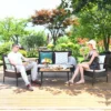 Costway 4PCS Patio Rattan Furniture Set Outdoor Conversation Set Coffee Table W/Cushions