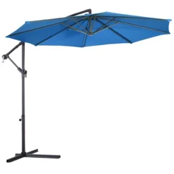 Costway 10' Hanging Umbrella Patio Sun Shade Offset Outdoor Market W/ Cross Base Blue