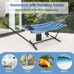 Costway Hammock Chair Stand Set Cotton Swing W/ Pillow Cup Holder Indoor Outdoor -Costway GUEST fa83aca4 0351 4c2f 9ec5 0f65527be0ff