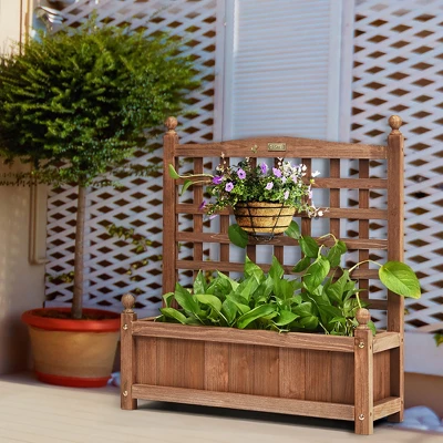 Costway 2 PCS Solid Wood Planter Box With Trellis Weather-Resistant 25"x11"x30" 1 Costway 2 PCS Solid Wood Planter Box With Trellis Weather-Resistant 25"x11"x30"