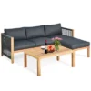 Costway 3PCS Patio Sofa Furniture Set Thick Cushion Acacia Wood