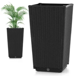 Costway 2PCS Outdoor Wicker Flower Pot 22.5''Tall Planters With Drainage Hole Black/Coffee -Costway GUEST fb4aaa3e a524 4cb5 b73d ad746cf67f6b