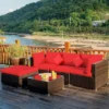 Costway 5PCS Patio Rattan Furniture Set Sectional Conversation Set W/Red Cushions