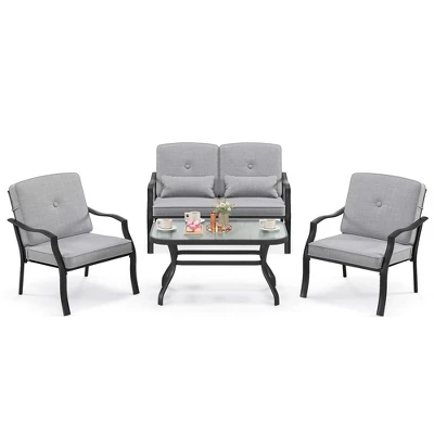 Costway 4 PCS Patio Furniture Set Outdoor Conversation Sofa Tempered Glass Coffee Table 3 Costway 4 PCS Patio Furniture Set Outdoor Conversation Sofa Tempered Glass Coffee Table - Image 3