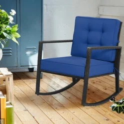 Costway Patio Rattan Rocker Chair Outdoor Glider Rocking Chair Cushion Lawn NavyBlackGrey -Costway GUEST fb9cffef 98e2 459e 8ba2 ff067fd9c4eb