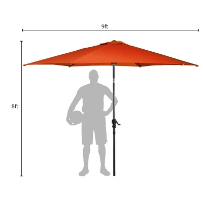 Costway 9FT Patio Umbrella Patio Market Steel Tilt W/ Crank Outdoor Yard Garden Orange 4 Costway 9FT Patio Umbrella Patio Market Steel Tilt W/ Crank Outdoor Yard Garden Orange - Image 4