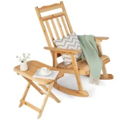Costway 2PCS Patio Wooden Rocking Chair Bistro Set High Backrest W/Folding Side Table 15 Costway 2PCS Patio Wooden Rocking Chair Bistro Set High Backrest W/Folding Side Table -Costway GUEST fc94157d 7009 4f21 80fd 7c85f839830f