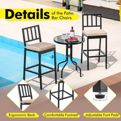Costway Set Of 2 Patio Metal Bar Stools Outdoor Bar Height Dining Chairs With Cushion 8 Costway Set Of 2 Patio Metal Bar Stools Outdoor Bar Height Dining Chairs With Cushion - Image 8