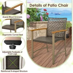 Costway Set Of 4 Patio Dining Chairs Outdoor Wicker Armchairs With Acacia Wood Armrests -Costway GUEST fcc6cafe a549 43cb 9040 2df814ee631d