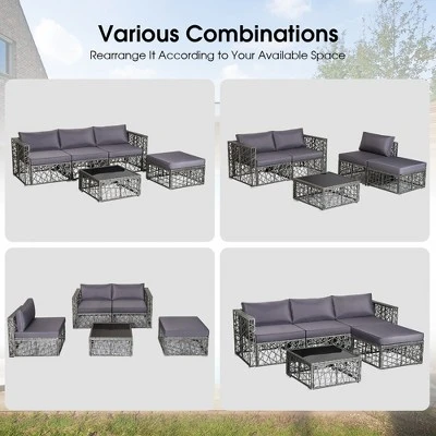Costway 5 Pieces Patio PE Rattan Wicker Sofa Furniture Set Cushioned Outdoor Grey 6 Costway 5 Pieces Patio PE Rattan Wicker Sofa Furniture Set Cushioned Outdoor Grey - Image 6