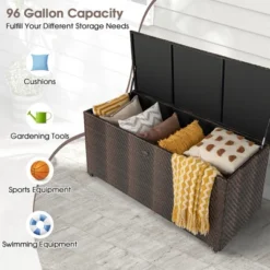 Costway 96 Gallon Patio Rattan Storage Deck Box Container Garden Liner Wheels Mix Brown/Grey -Costway GUEST fcdd034a 583b 4eaf 9f3b 2314091d716a