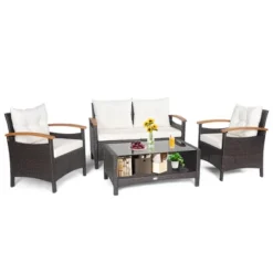 Costway 4PCS Patio Rattan Furniture Set Cushioned Sofa Storage Table Off -Costway GUEST fd4008fb dd85 43c3 a1da 58050542caf2