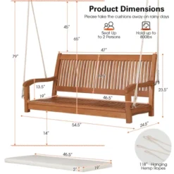 Costway 2-Person Hanging Porch Swing Wood Bench With Cushion Curved Back Outdoor Natural -Costway GUEST fd9e0081 f4f7 4fec b8d0 b056e19f0977