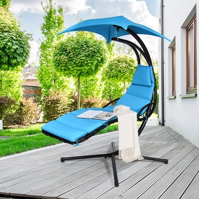 Costway Hanging Swing Chair Hammock Chair W/ Pillow Canopy Stand BlueNavyOrange 3 Costway Hanging Swing Chair Hammock Chair W/ Pillow Canopy Stand BlueNavyOrange - Image 3