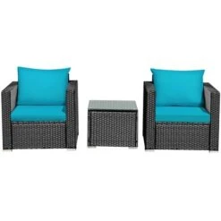 Costway 3PCS Patio Rattan Wicker Furniture Set Sofa Table W/Cushion Yard RedTurquoise NavyBlack -Costway GUEST fdc59040 ae1c 4e34 820d 0e241fb94d71