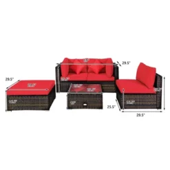 Costway 5PCS Outdoor Patio Rattan Furniture Set Sectional Conversation W/Red Cushions -Costway GUEST fe3612fd cbf0 4b52 94f1 bf30ef75faac 1