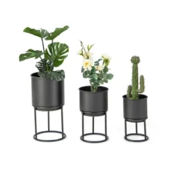 Costway 3 Metal Planter Pot Stand Modern Decorative Flowerpots Set With Drainage Holes -Costway GUEST fe728ba5 9c9d 4da1 a990 c47ffc5b6d14