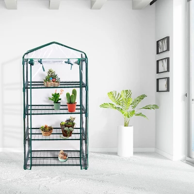 Costway Portable Mini Walk In Outdoor 4 Shelves Greenhouse 2 Costway Portable Mini Walk In Outdoor 4 Shelves Greenhouse - Image 2