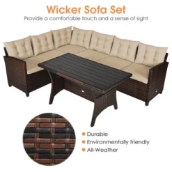 Costway 3PCS Rattan Dining Set Patio Furniture 6 Seats Sofa Cushioned -Costway GUEST fede2fc1 6443 4161 b749 e4696e54f5a9