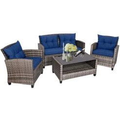 Costway 4 PCS/8PCS Patio Rattan Furniture Set Coffee Table Cushioned Sofa Garden Lawn Navy 19 Costway 4 PCS/8PCS Patio Rattan Furniture Set Coffee Table Cushioned Sofa Garden Lawn Navy -Costway GUEST fee2b442 5a1d 49a0 bbcd a302d42c4d58