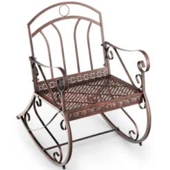 Costway Patio Rocking Chair Art Scroll Rocker Backrest Armrests Antique Copper Backyard -Costway GUEST feeb49cb 671c 4e91 811a 80624bb253f5