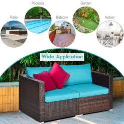Costway 4PCS Patio Rattan Corner Sofa With Blue Cushion -Costway GUEST fef676c1 fa09 4bf7 a266 342d1c028231