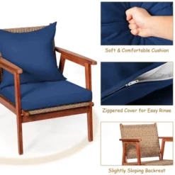 Costway 8PCS Patio Rattan Furniture Set Acacia Wood Frame Cushioned Sofa Chair RedNavy -Costway GUEST ff246fb0 7c55 42fd 8ec1 8cf36aae61f3