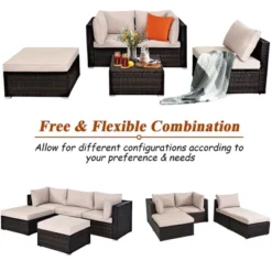 Costway 5PCS Patio Rattan Furniture Set Ottoman Table Beige -Costway GUEST ff275b3d 80c5 4f1e 9067 d05b247d3646