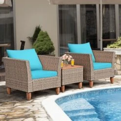 Costway 3PCS Patio Wicker Rattan Sofa Set Furniture Outdoor Acacia Wood Conversation -Costway GUEST ff335e11 66fb 49c7 baba 03078965f184